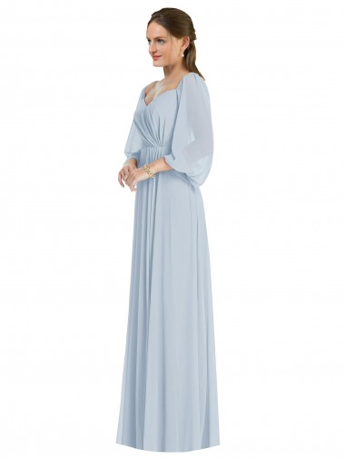 Puff Sleeves Sweetheart Soft Chiffon Sea Glass Long Formal Evening Dress Canada for Sale