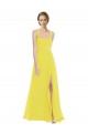Sleeveless Sweetheart Soft Chiffon Yellow Long Semi Formal Evening Dress Canada for Sale