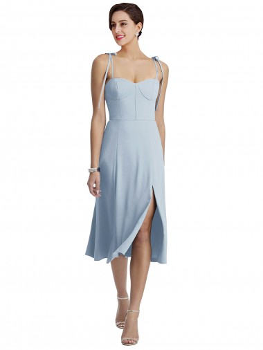 Sleeveless Sweetheart Stretch Crepe Light Sky Blue Midi Length Evening Dress Canada for Sale