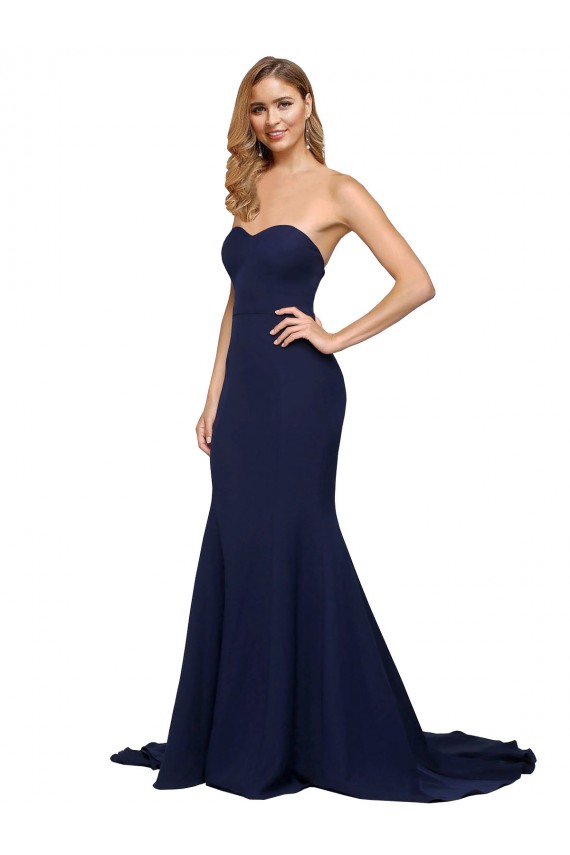 Sleeveless Sweetheart Stretch Crepe Dark Navy Sweep Train Formal Evening Dress Canada for Sale