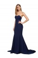 Sleeveless Sweetheart Stretch Crepe Dark Navy Sweep Train Formal Evening Dress Canada for Sale