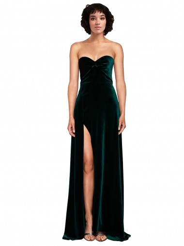 Sleeveless Sweetheart Stretch Velvet Dark Green Sweep Train Semi Formal Evening Dress Canada for Sale