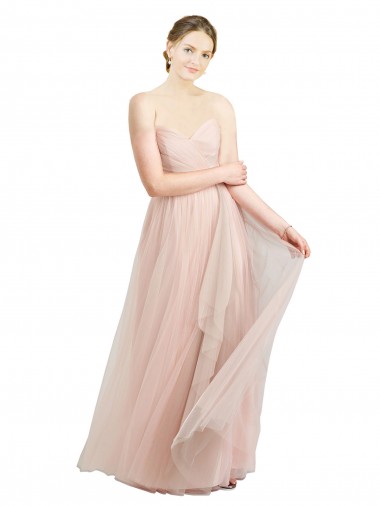 Sleeveless Sweetheart Tulle Pink Long Evening Dress Canada for Sale