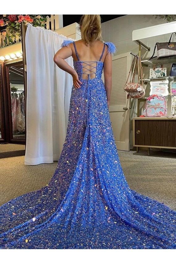Sleeveless V-Neck Velvet Sequin Court Train Evening Dress Canada for Sale