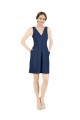 Sleeveless V-Neck Satin Dark Navy Knee Length Evening Dress Canada for Sale