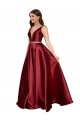 Sleeveless V-Neck Satin Burgundy Long Formal Plus Size Evening Dress Canada for Sale