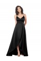 Sleeveless V-Neck Silky Satin Black Long High Low Evening Dress Canada for Sale