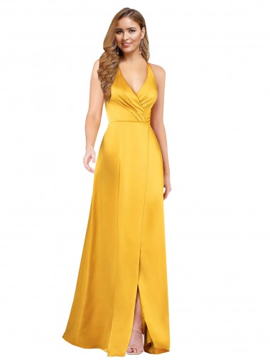 Sleeveless V-Neck Silky Satin Long Formal Dress Canada for Sale