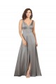 Sleeveless V-Neck Silky Satin Pearl Grey Long Formal Evening Dress Canada for Sale