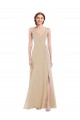 Sleeveless V-Neck Soft Chiffon Champagne Long Semi Formal Evening Dress Canada for Sale