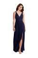 Sleeveless V-Neck Soft Chiffon Dark Navy Long Black Tie Evening Dress Canada for Sale