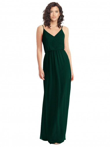 Sleeveless V-Neck Soft Chiffon Ever Green Long Semi Formal Evening Dress Canada for Sale