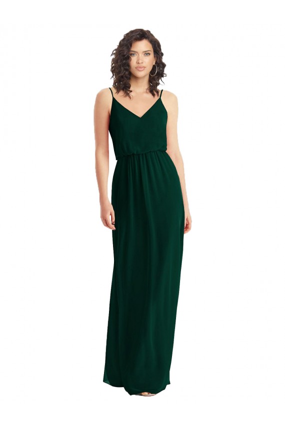 Sleeveless V-Neck Soft Chiffon Ever Green Long Semi Formal Evening Dress Canada for Sale
