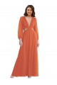 Long Sleeves V-Neck Soft Chiffon Firecracker Long High Low Evening Dress Canada for Sale