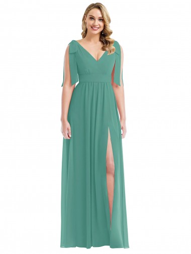 Sleeveless V-Neck Soft Chiffon Icelandic Silver Long Semi Formal Evening Dress Canada for Sale