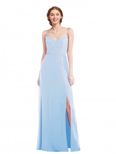 Sleeveless V-Neck Soft Chiffon Light Sky Blue Long Formal Evening Dress Canada for Sale