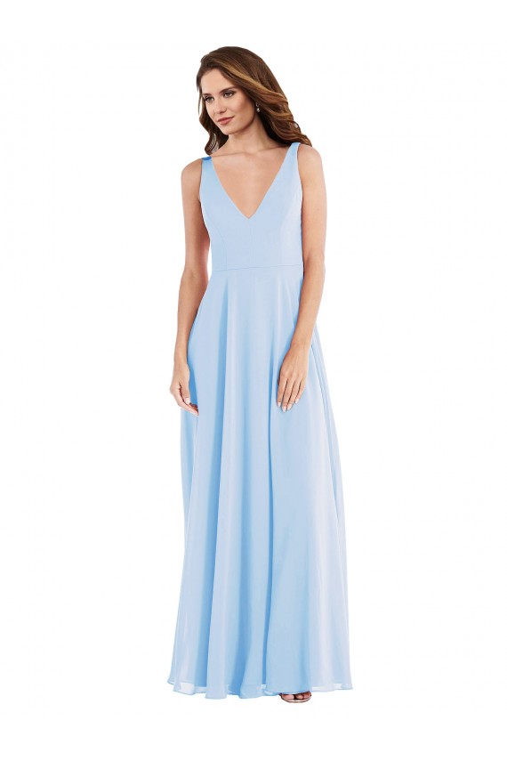 Sleeveless V-Neck Soft Chiffon Light Sky Blue Long Semi Formal Evening Dress Canada for Sale