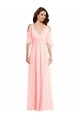Cold Shoulder V-Neck Soft Chiffon Pink Long Semi Formal Evening Dress Canada for Sale