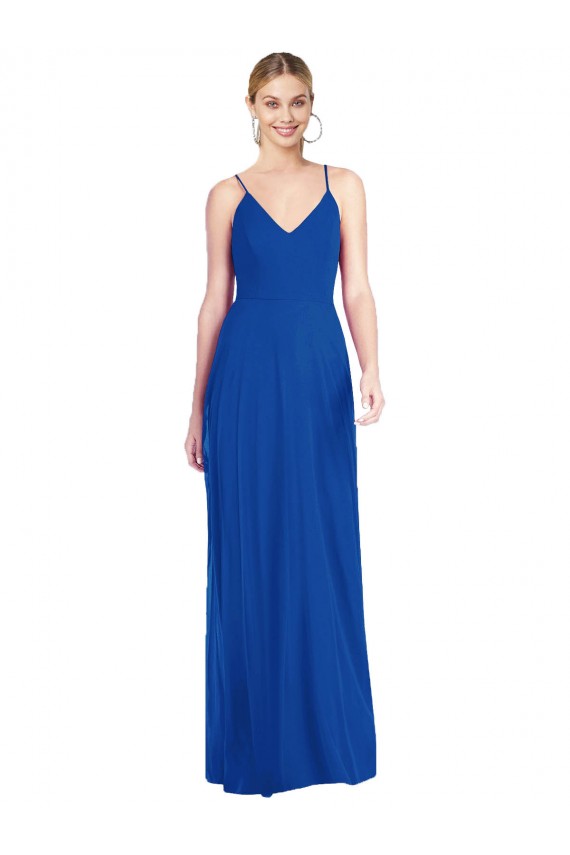 Sleeveless V-Neck Soft Chiffon Royal Blue Long Formal Dress Canada for Sale