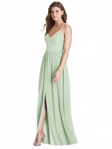 Sleeveless V-Neck Soft Chiffon Sage Long Semi Formal Evening Dress Canada for Sale