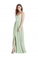 Sleeveless V-Neck Soft Chiffon Sage Long Semi Formal Evening Dress Canada for Sale