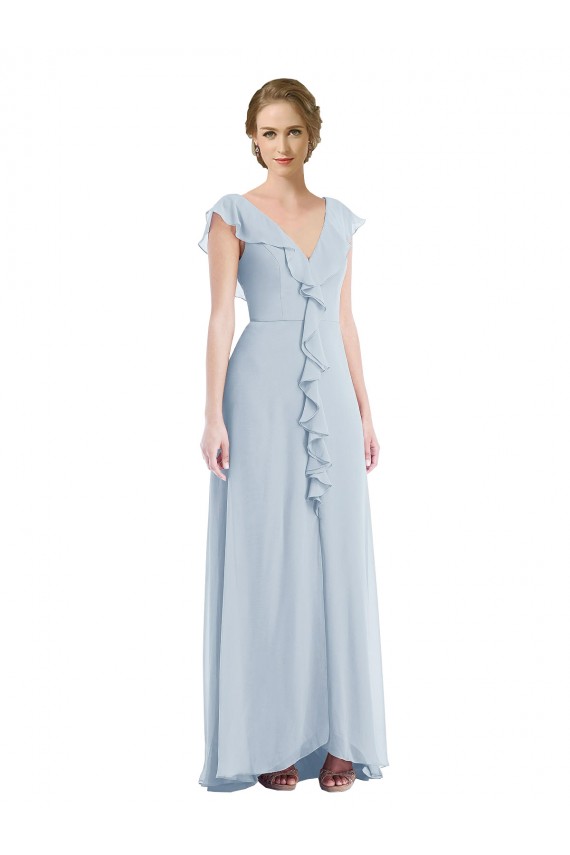 Sleeveless V-Neck Soft Chiffon Sea Glass Long Black Tie Evening Dress Canada for Sale