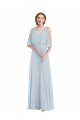 Half Sleeves V-Neck Soft Chiffon Sea Glass Long Evening Dress Canada for Sale