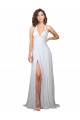Sleeveless V-Neck Soft Chiffon White Sweep Train Semi Formal Evening Dress Canada for Sale