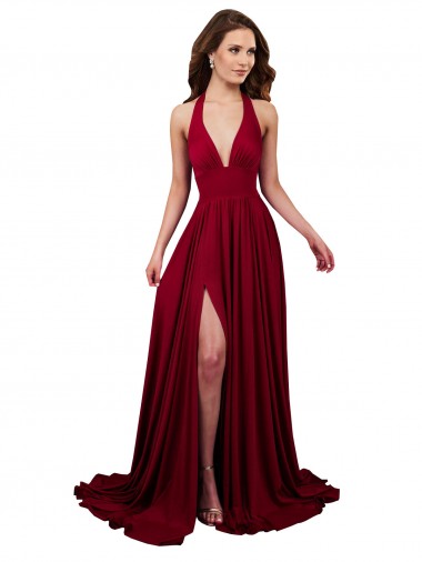 Sleeveless V-Neck Spandex Burgundy Long Black Tie Evening Dress Canada for Sale