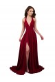 Sleeveless V-Neck Spandex Burgundy Long Black Tie Evening Dress Canada for Sale