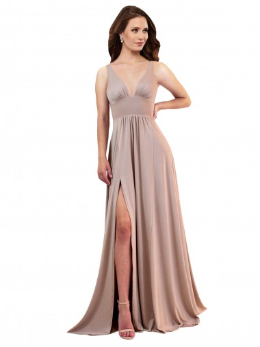 Sleeveless V-Neck Spandex Dusty Pink Long Black Tie Evening Dress Canada for Sale