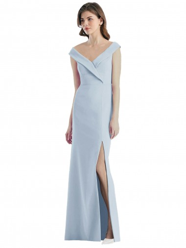 Sleeveless V-Neck Stretch Crepe Light Sky Blue Long Black Tie Evening Dress Canada for Sale