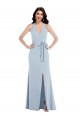 Sleeveless V-Neck Stretch Crepe Light Sky Blue Long Formal Evening Dress Canada for Sale