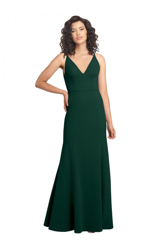 Sleeveless V-Neck Stretch Crepe Midnight Green Long Formal Dress Canada for Sale