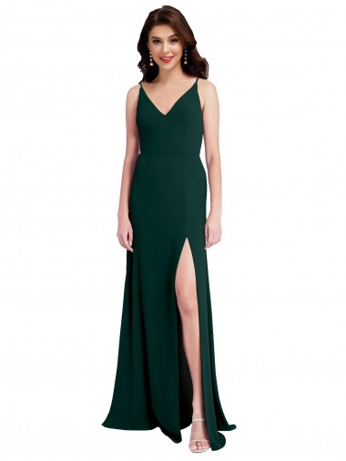 Sleeveless V-Neck Stretch Crepe Midnight Green Long Formal Evening Dress Canada for Sale