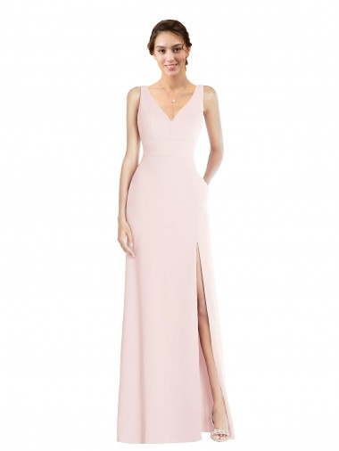 Sleeveless V-Neck Stretch Crepe Pink Long Black Tie Evening Dress Canada for Sale