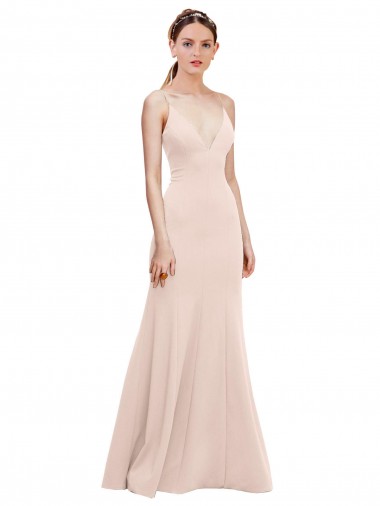 Sleeveless V-Neck Stretch Crepe Pink Long Formal Dress Canada for Sale
