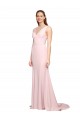 Sleeveless V-Neck Stretch Crepe Pink Sweep Train Black Tie Evening Gown Canada for Sale