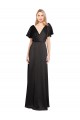 Cap Sleeves V-Neck Stretch Satin Black Long Evening Dress Canada for Sale