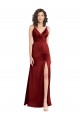 Sleeveless V-Neck Stretch Satin Burgundy Long Formal Dress Canada for Sale