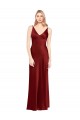Sleeveless V-Neck Stretch Satin Burgundy Long Formal Evening Dress Canada for Sale