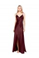 Sleeveless V-Neck Stretch Satin Burgundy Gold Long Evening Dress Canada for Sale