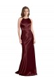 Sleeveless V-Neck Stretch Satin Burgundy Gold Long Formal Evening Dress Canada for Sale