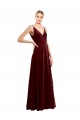 Sleeveless V-Neck Stretch Velvet Burgundy Long Evening Dress Canada for Sale