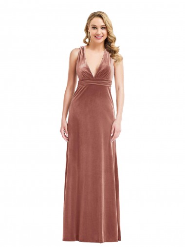 Sleeveless V-Neck Stretch Velvet Cinnamon Rose Long Evening Dress Canada for Sale