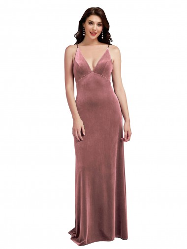 Sleeveless V-Neck Stretch Velvet Cinnamon Rose Long Formal Evening Dress Canada for Sale
