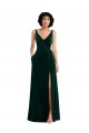 Sleeveless V-Neck Stretch Velvet Dark Green Long Evening Dress Canada for Sale