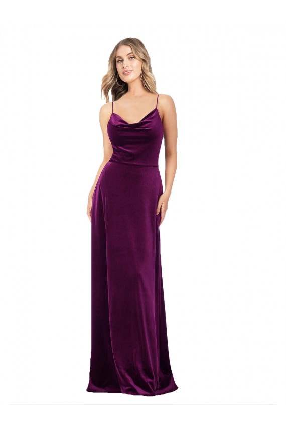 Sleeveless V-Neck Stretch Velvet Grape Long Formal Evening Dress Canada for Sale