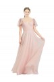 Flutter Sleeves V-Neck Tulle Pink Long Formal Dress Canada for Sale