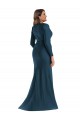 Long Sleeves V-Neck Silky Satin Atlantic Blue Long Formal Plus Size Evening Dress Canada for Sale